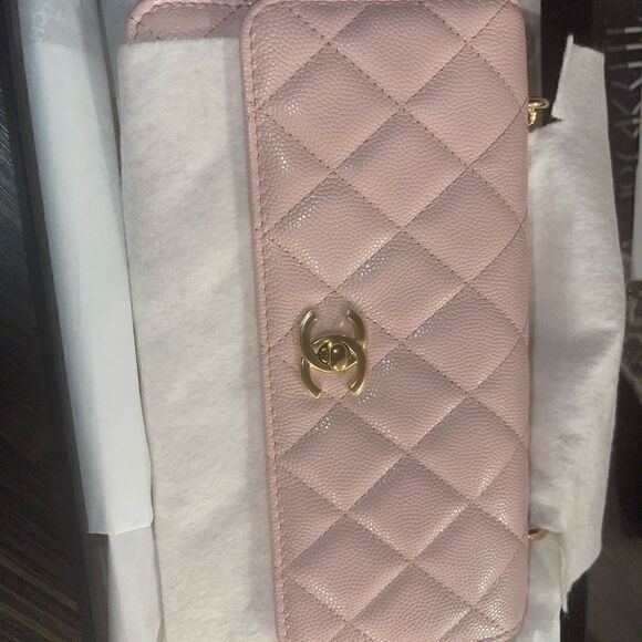Pink Caviar Leather Wallet on Chain with Charm - Picture 10 of 12